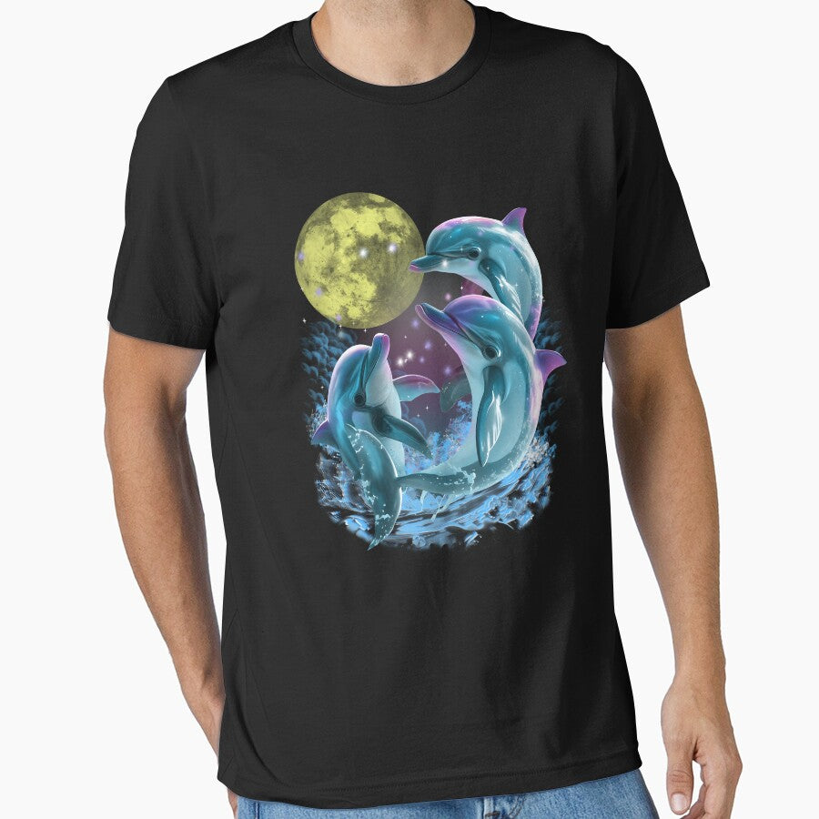 Funny Three Dolphins Howling Moon Vintage 90s by sadbluen