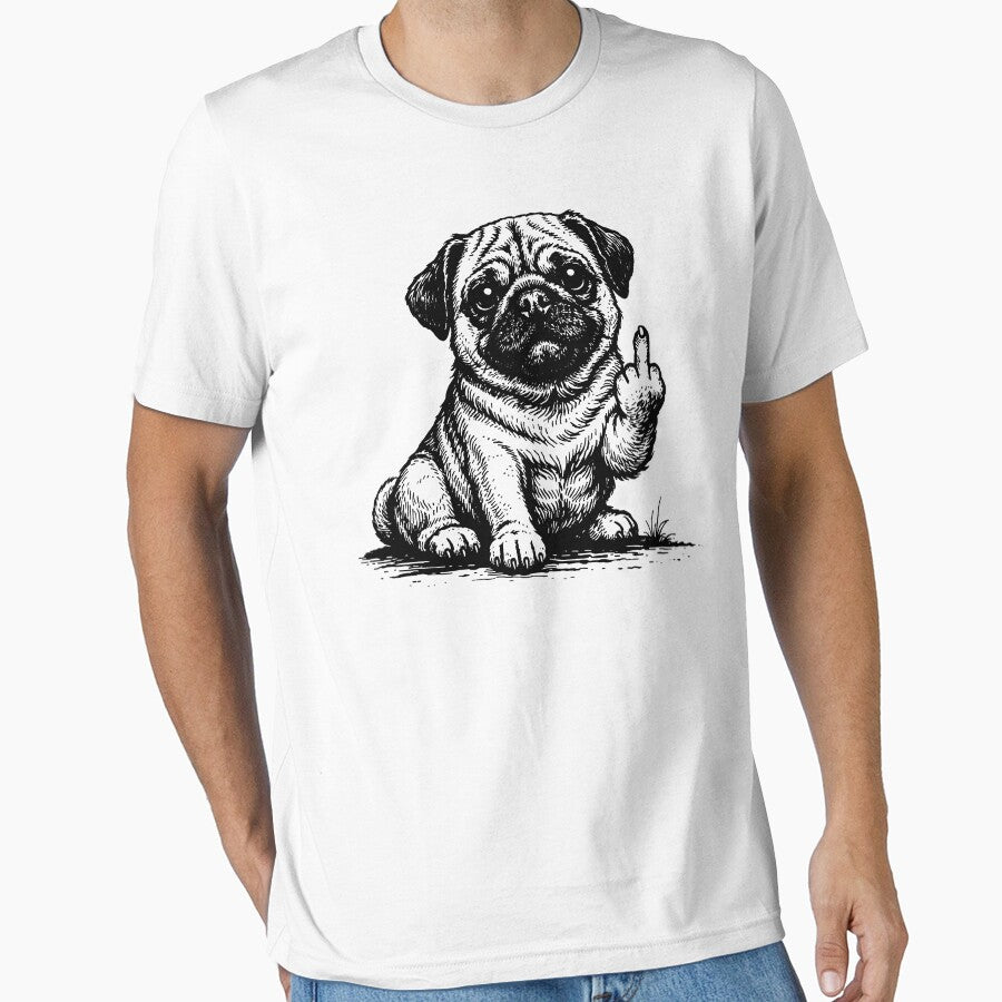 Funny Rude Pug Middle Finger, Funny Pug by will freed18