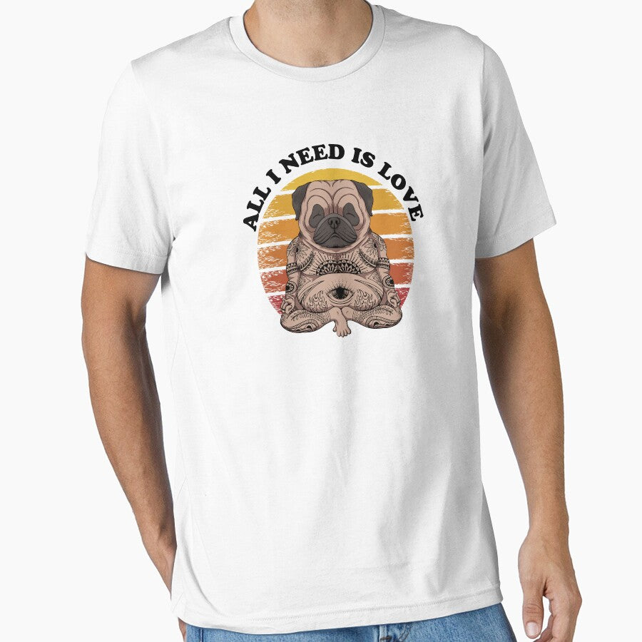 All I Need Is Love Yoga Pug Dog Sunset Retro by GraphismNinja