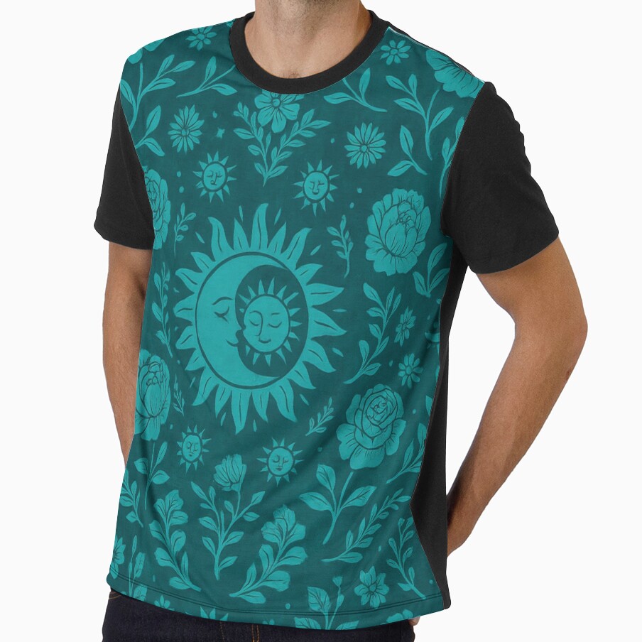 Teal flora sun and Moon by scicilysimonee