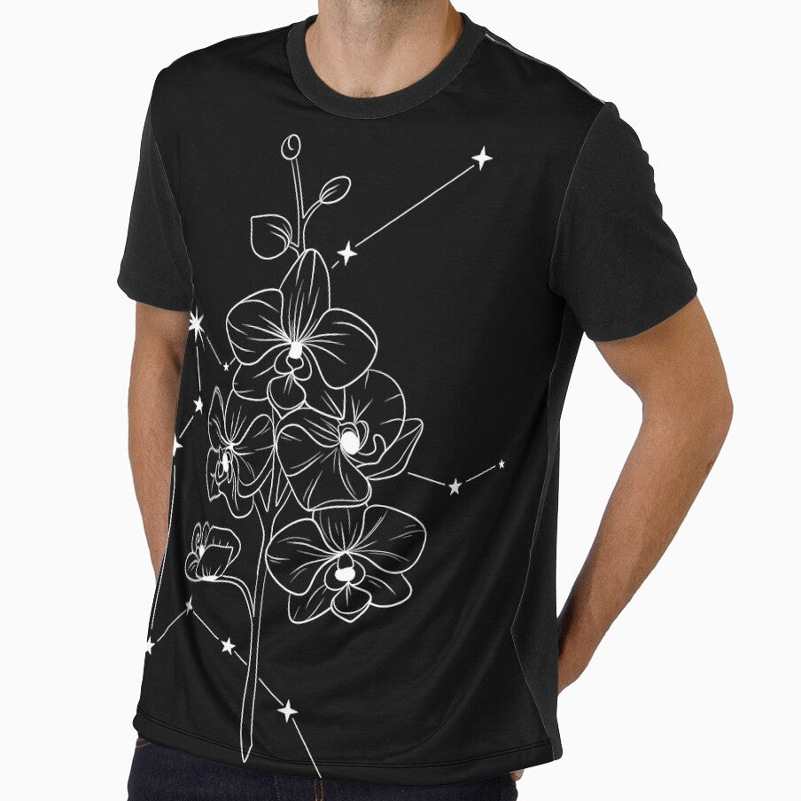 Aquarius constellation and orchid birth flower illustration by VickyReiStudio