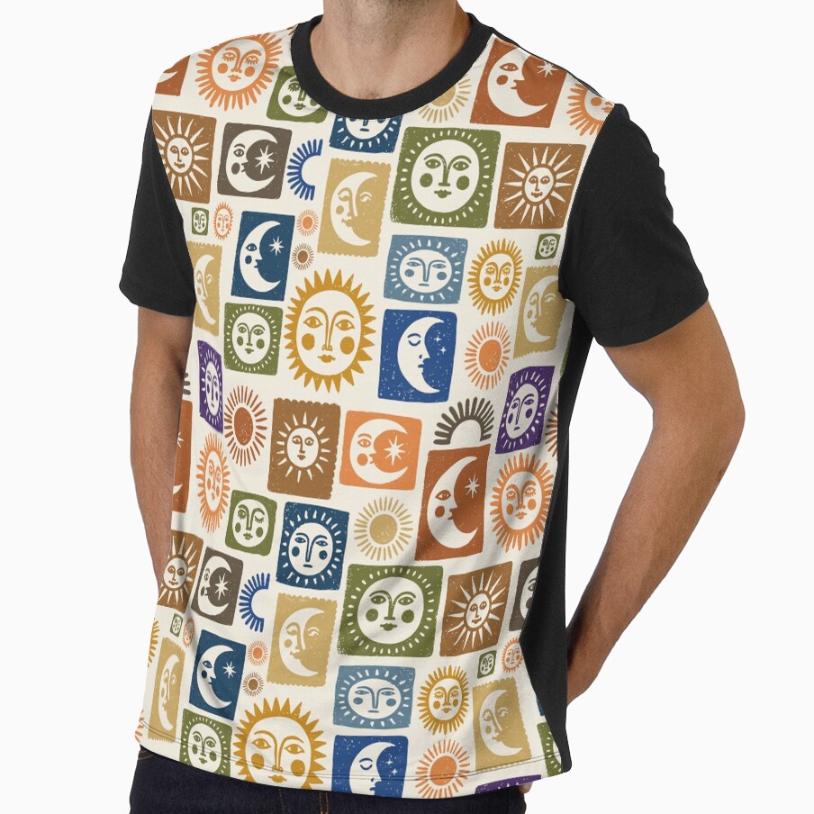 Sun and Moon Celestial Pattern Retro Boho by trajeado14