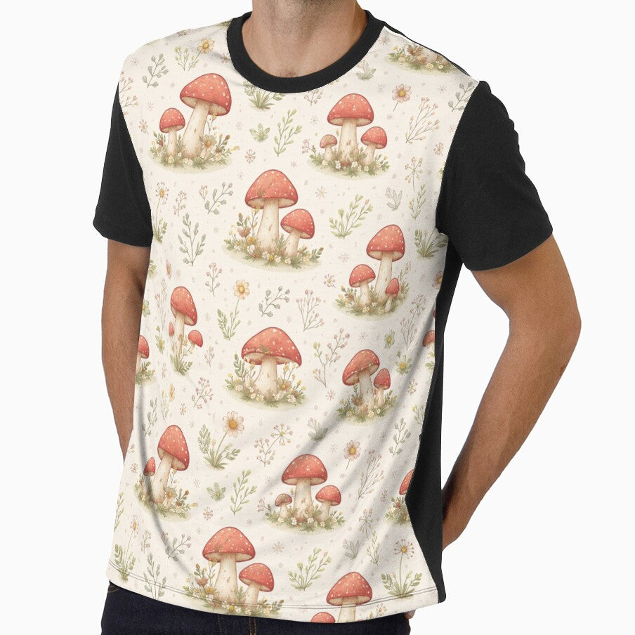 Cute Cottagecore Mushroom Garden Seamless Pattern – Wildflower Forest Aesthetic by Creativeeworld777