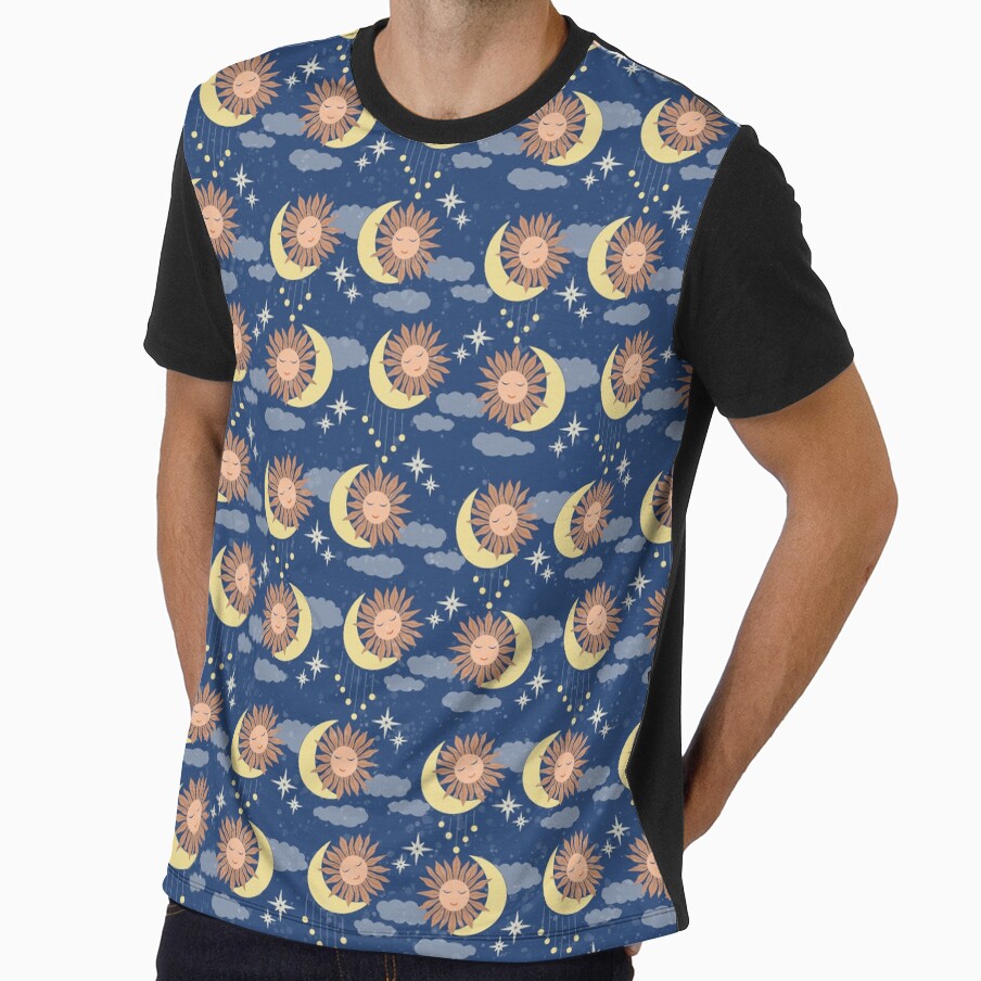 Small scale of Navy Blue Celestial Sun Moon Whimsical Night Sky Pattern by DColourMuse