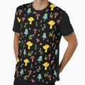 Colorful Mushroom Seamless Pattern on a Black Background by Cherie Brunetti