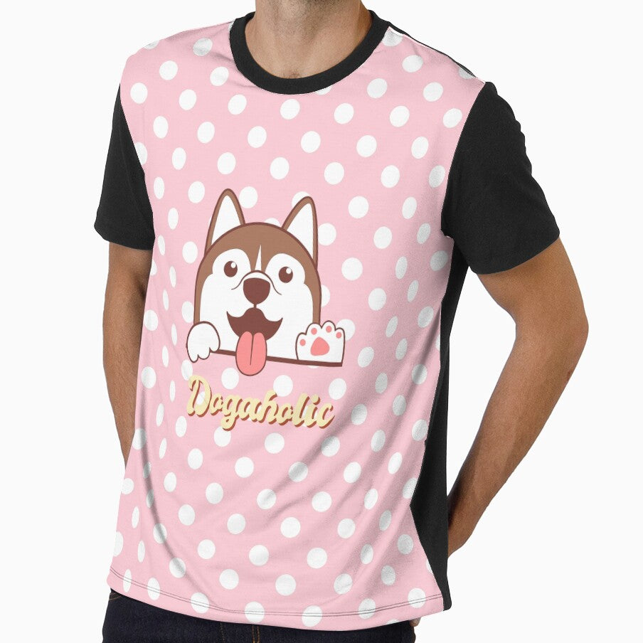 Dogaholic Preppy Kawaii Cartoon Puppy Sweet Pastel Pink Polka Dots by Cawaiico