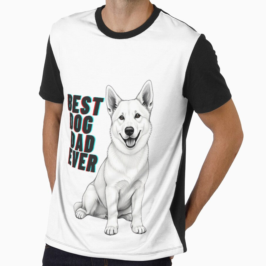 White Dog Sitting with BEST DOG DAD EVER Quote – Loyal Pet Art Gift for Proud Dog Fathers by KindInk