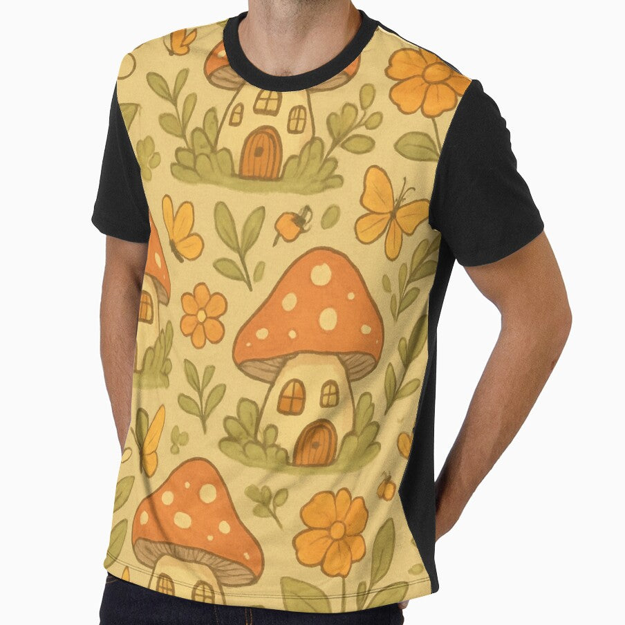 Cottagecore Mushroom House Pattern | Whimsical Forest & Flowers by Kyfrixe