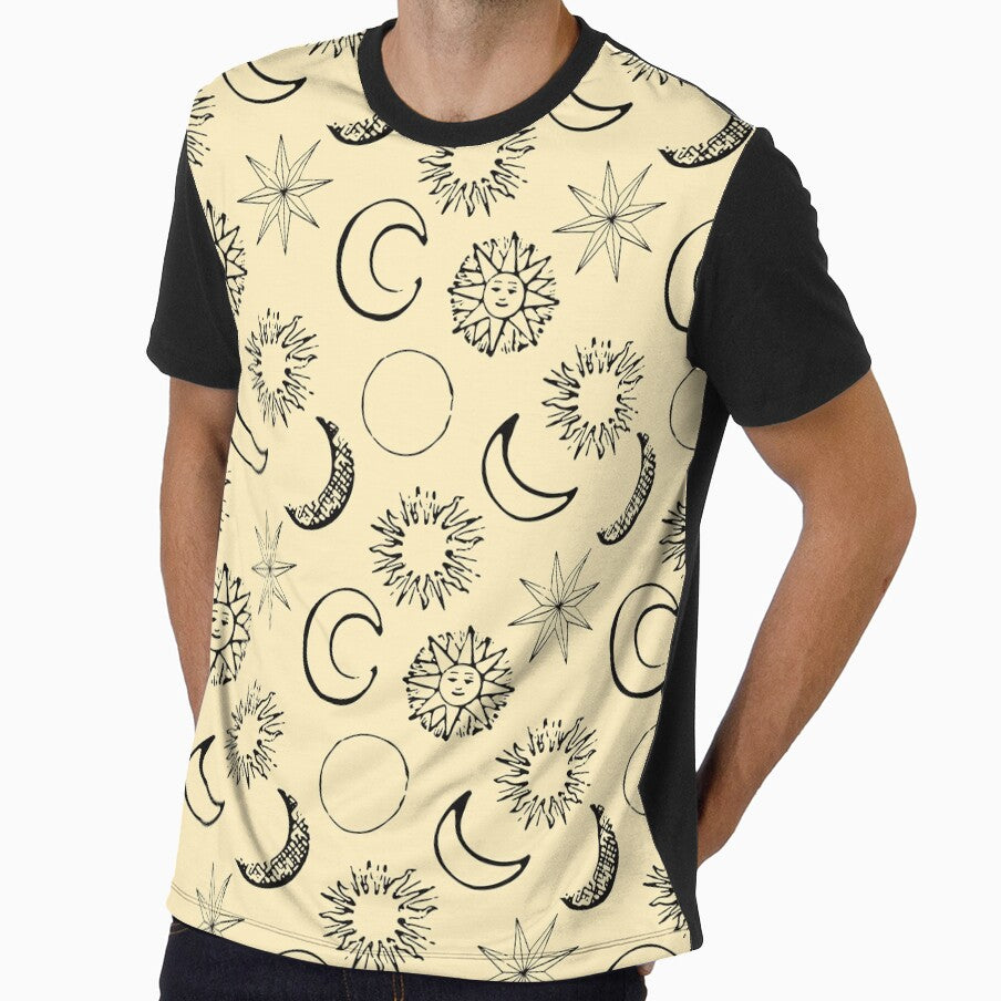 Vintage Sun and Moon Pattern on Yellow by CattleandCrow