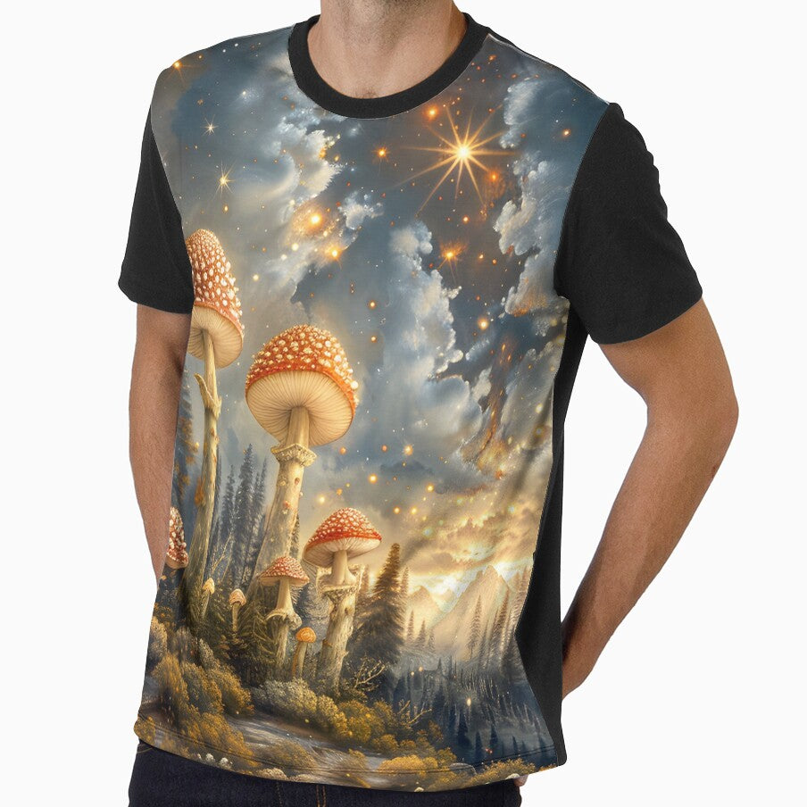 Enchanted Mushroom Forest Celestial Sky Fantasy Cottagecore Art by Parkerzz