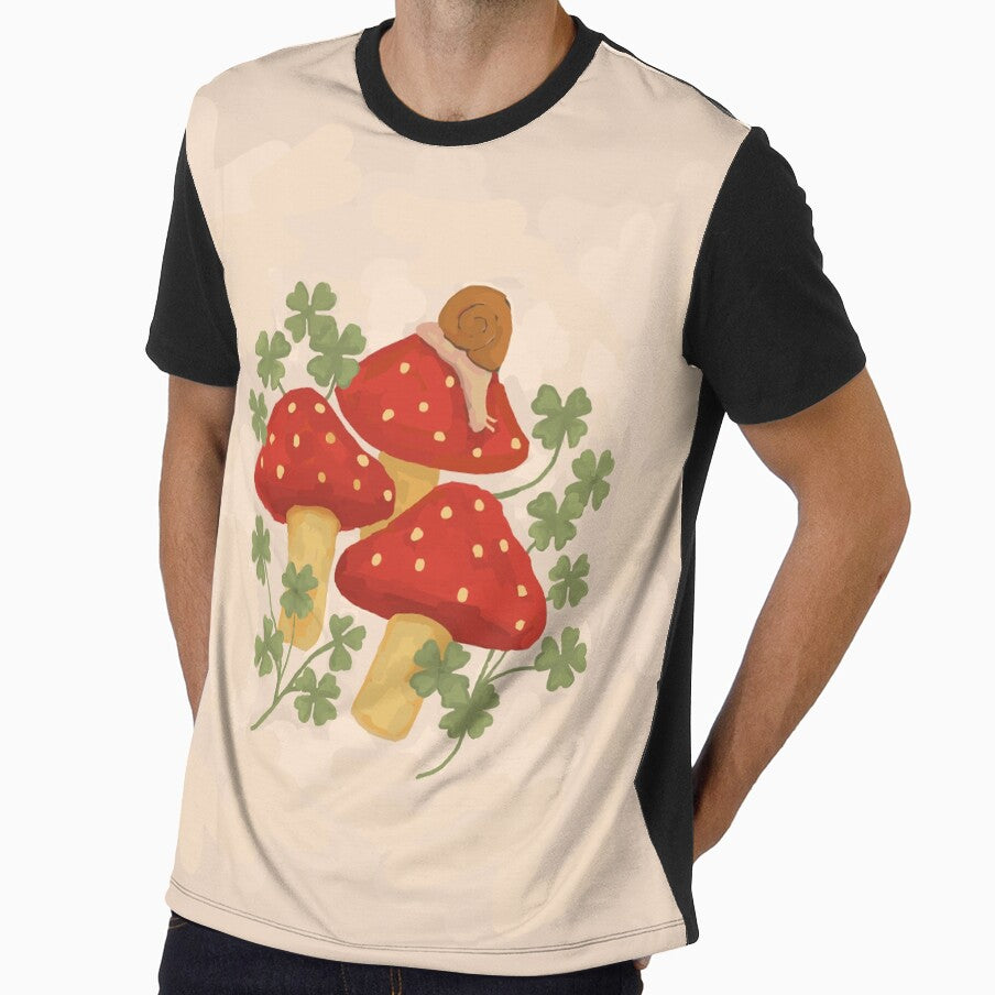 Whimsical Red Mushrooms with Snail and Lucky Clovers by Naine  M.