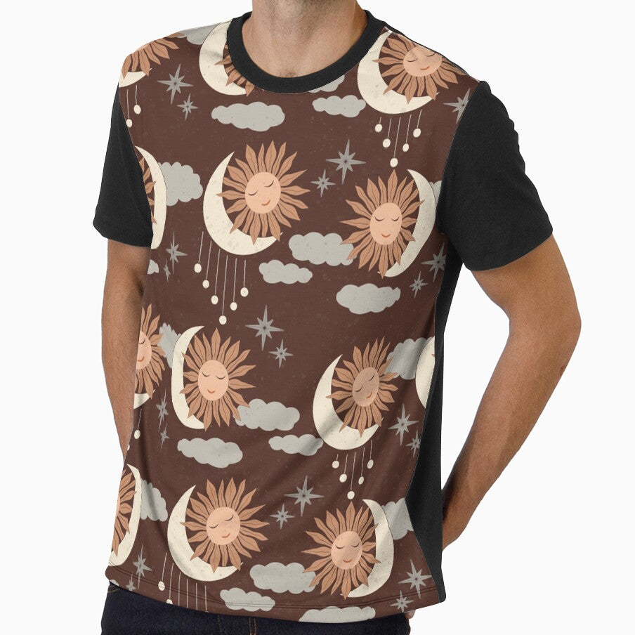 Medium scale of Chocolate Brown Celestial Sun Moon Boho Earthy Pattern by DColourMuse