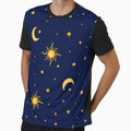 Sun, Moon & Stars Seamless Pattern | Celestial Midnight Sky | Golden Cosmic Design by RJACreative