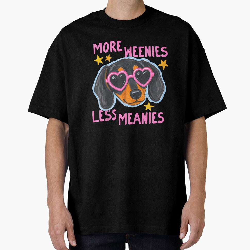 More Weenies Less Meanies Funny Dachshund Dog Lover Heart Sunglasses Retro Pink by River Silva