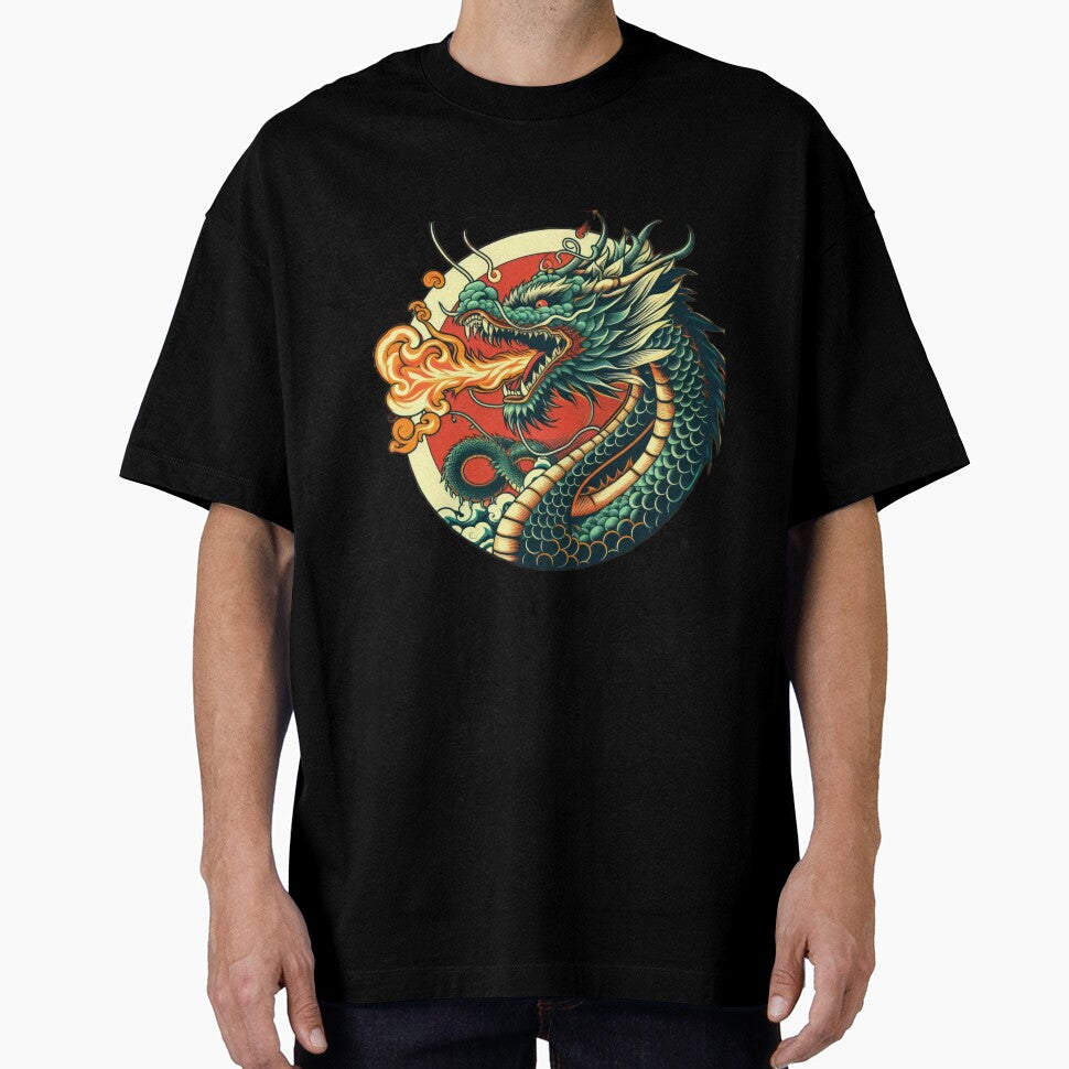 vintage Fiery green dragon breathing fire by Expressions-Sel