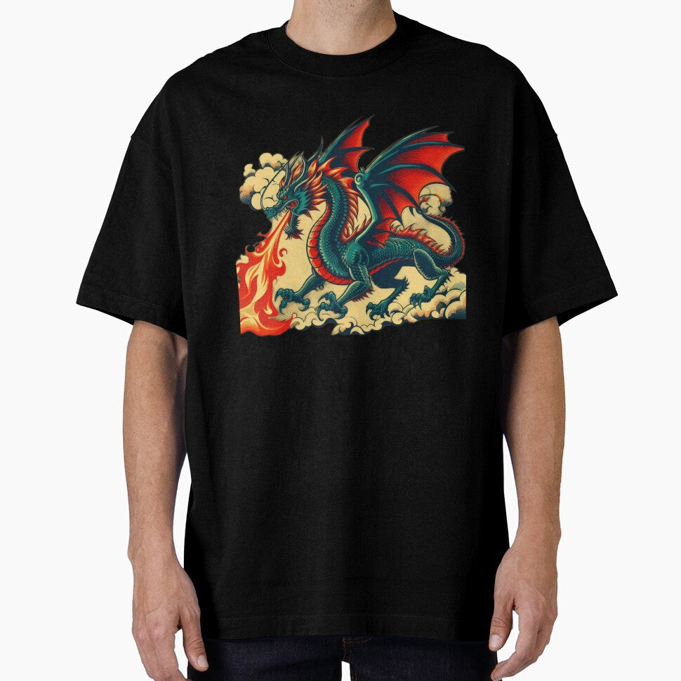 vintage dragon fire breathing with clouds by Expressions-Sel