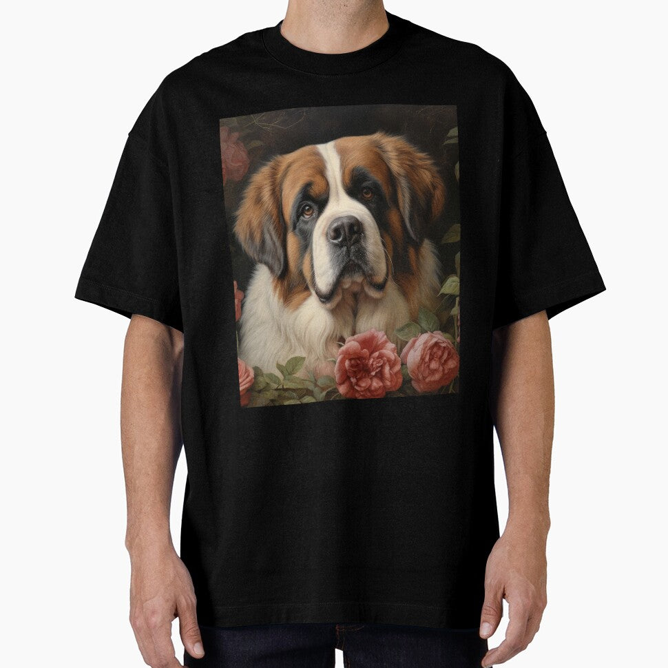 Saint Bernard dog puppy in secret garden, retro vintage art style by WallyPink