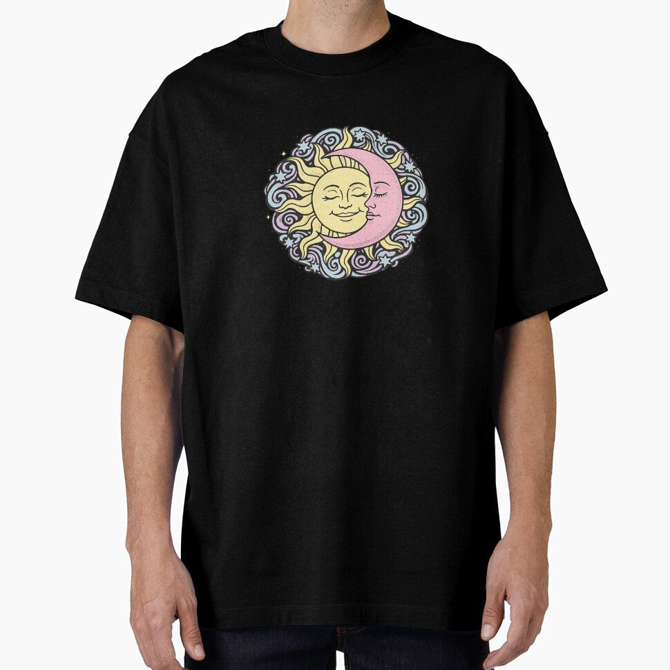 Vintage Sun and Moon Face Celestial Boho Mystical Round Art by VibeMax