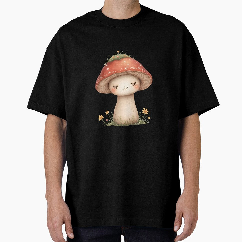 Kawaii Mushroom with Flowers – Cute Red Cap Woodland Art by QuickPick Store