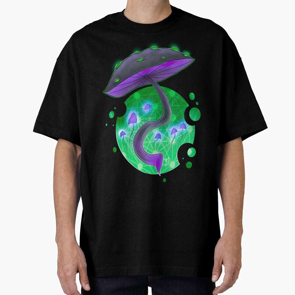 Glowing Green Alien Mystical Purple Mushroom - Mushroom Art by Mitch616Art