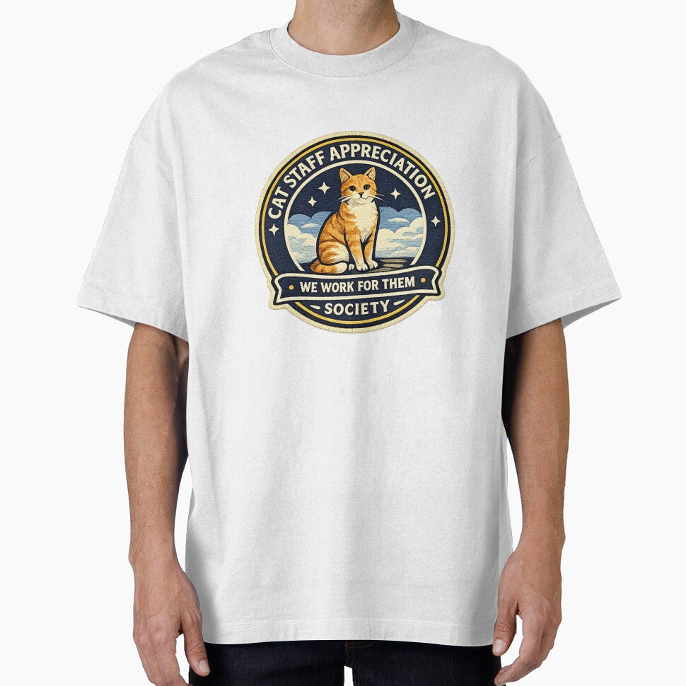 Cat Staff Appreciation Society Sticker | Funny Cat Lover Badge | We Work For Them Design | Cat Parent Gift by MrDev
