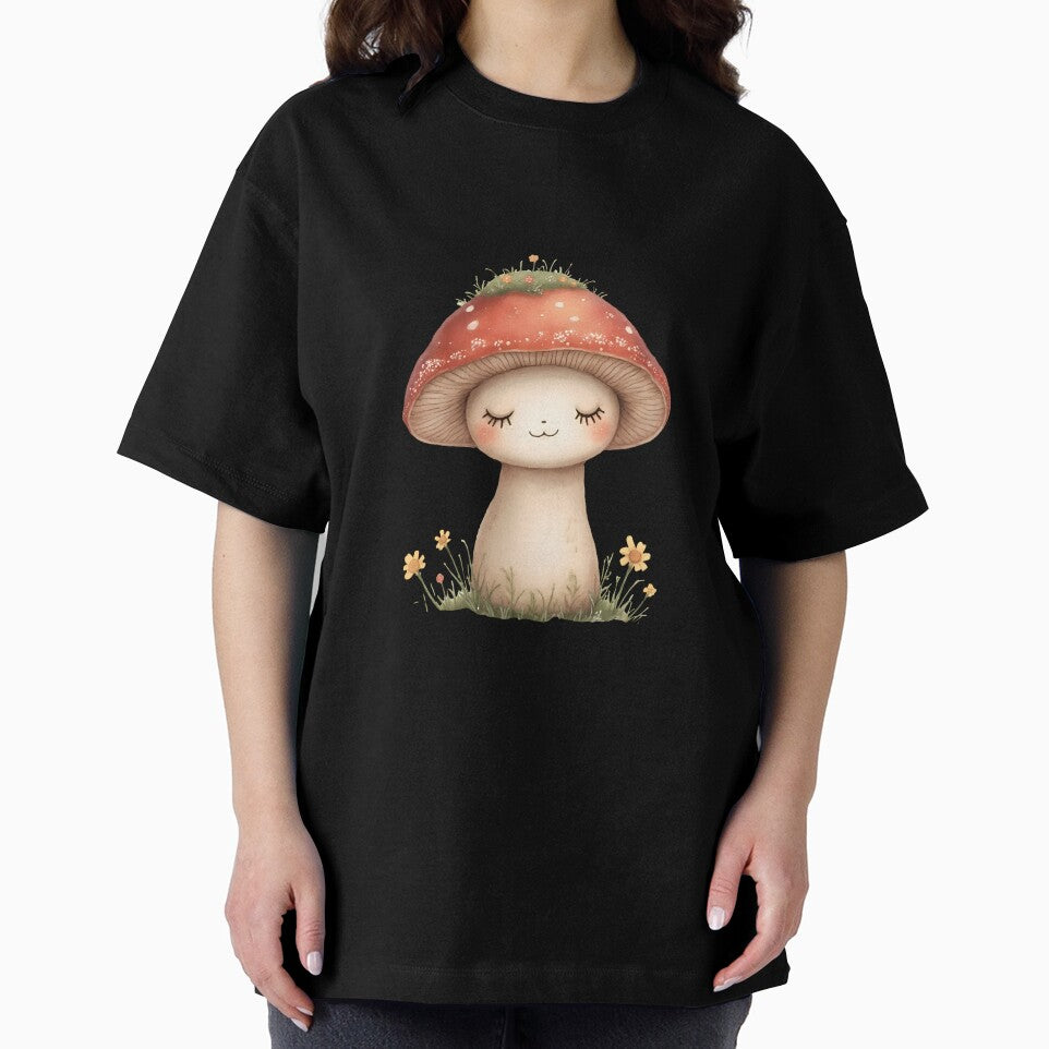 Kawaii Mushroom with Flowers – Cute Red Cap Woodland Art by QuickPick Store