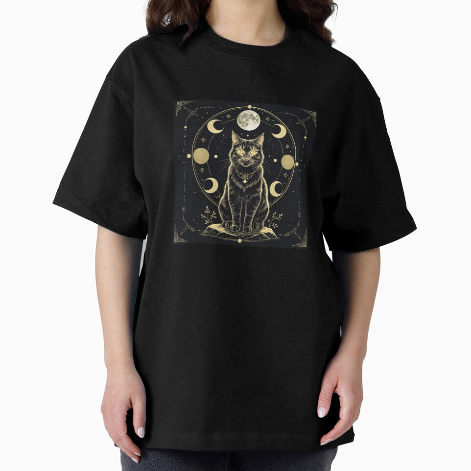 The Moon – Mystical Cat Tarot Card T-Shirt by Almond Paper Co.