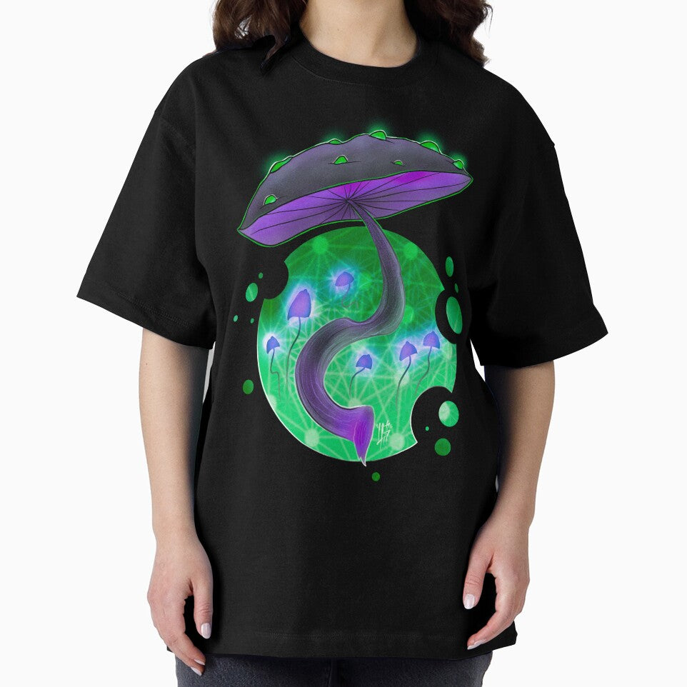 Glowing Green Alien Mystical Purple Mushroom - Mushroom Art by Mitch616Art
