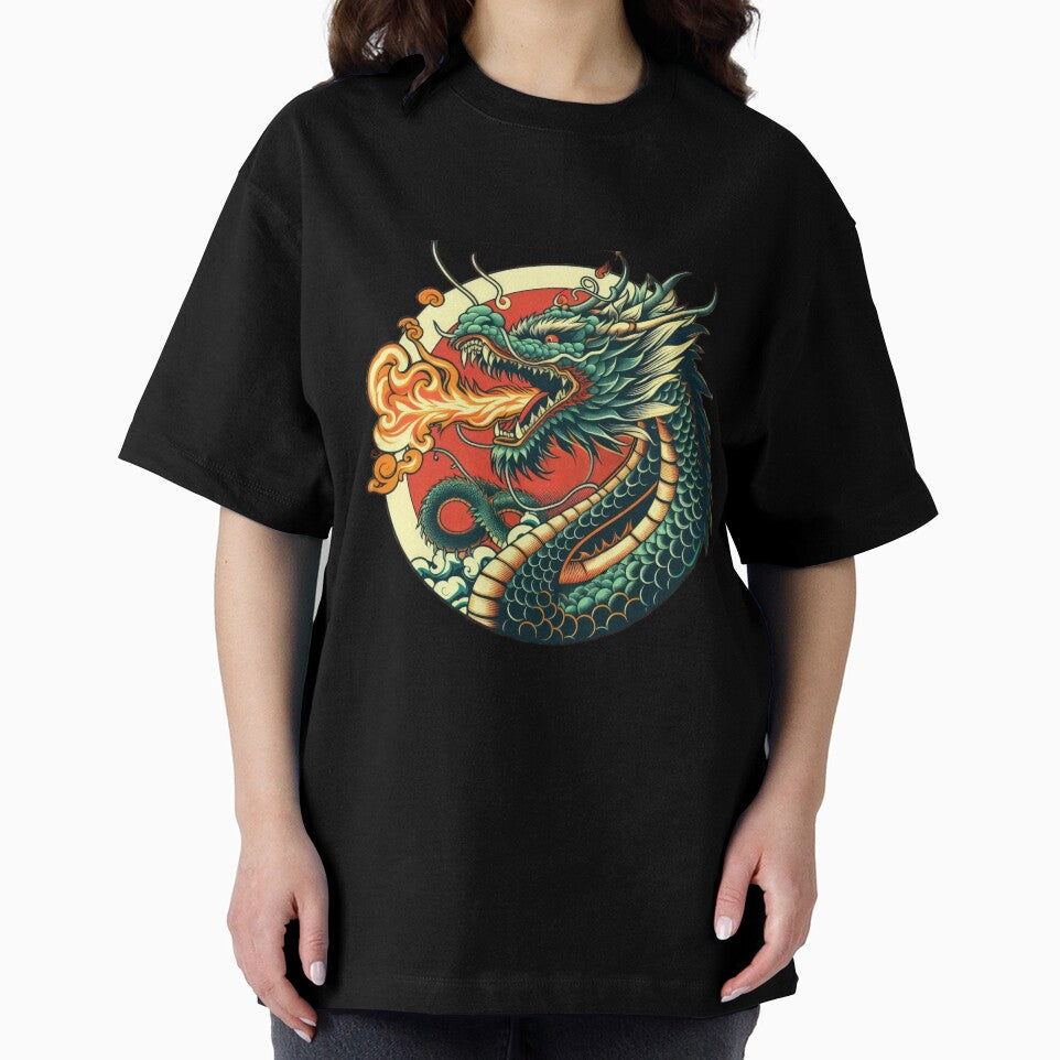vintage Fiery green dragon breathing fire by Expressions-Sel