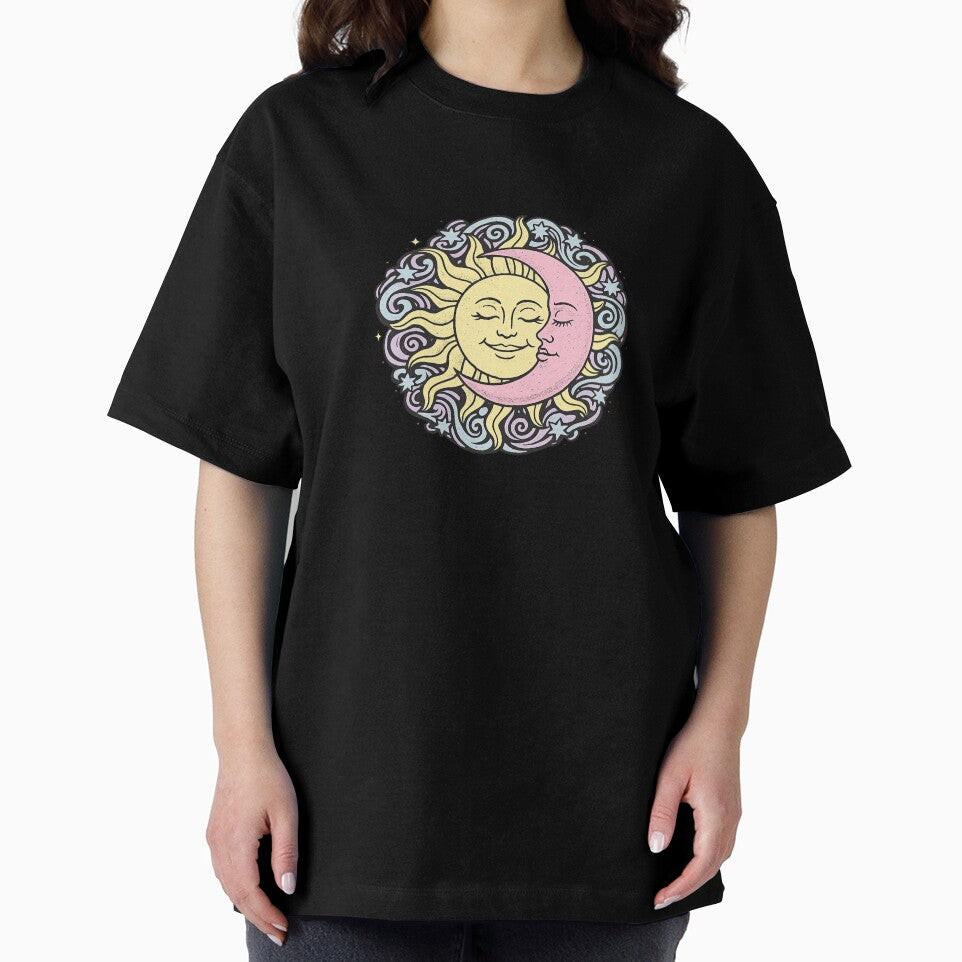 Vintage Sun and Moon Face Celestial Boho Mystical Round Art by VibeMax