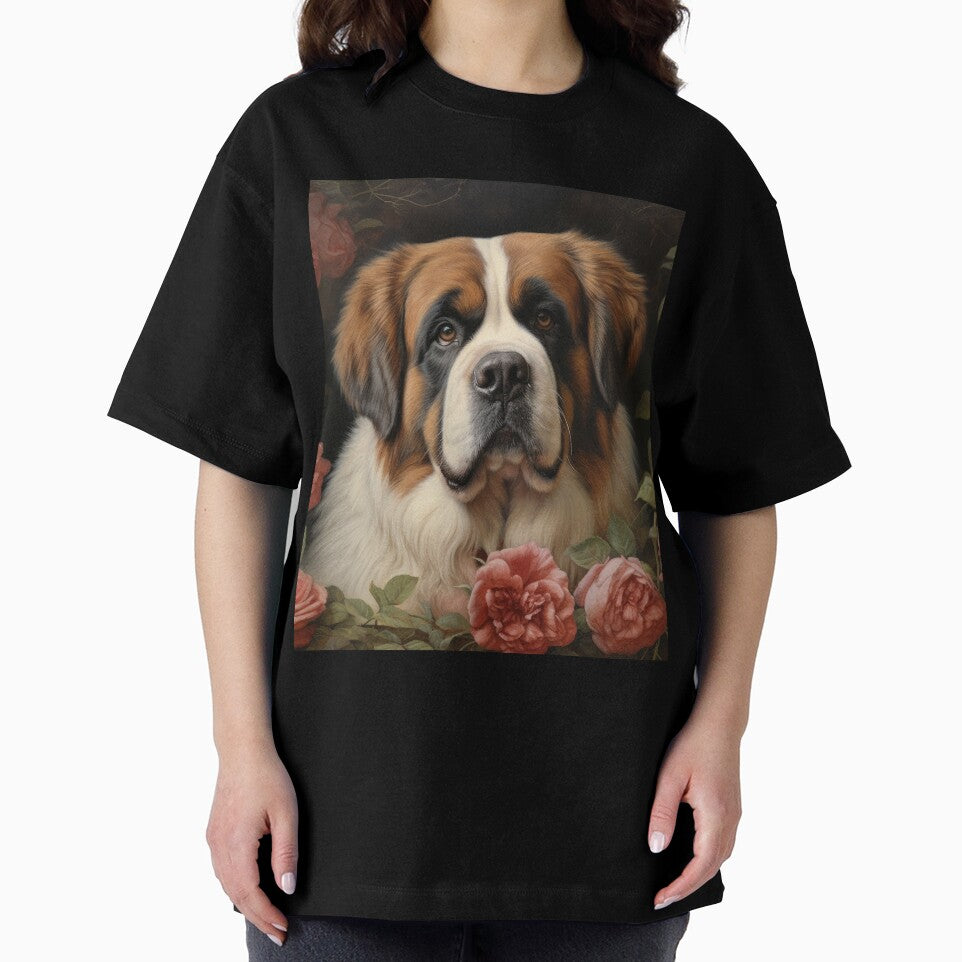 Saint Bernard dog puppy in secret garden, retro vintage art style by WallyPink
