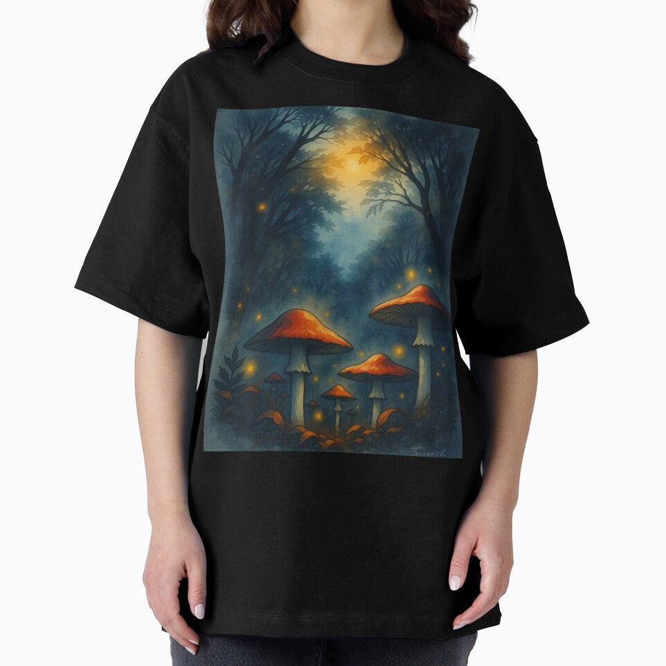 Enchanted Red Mushrooms – Mystical Moonlit Forest Art by The Rogue Mark