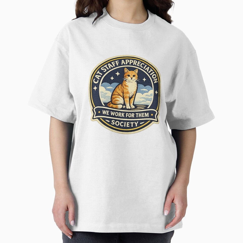 Cat Staff Appreciation Society Sticker | Funny Cat Lover Badge | We Work For Them Design | Cat Parent Gift by MrDev