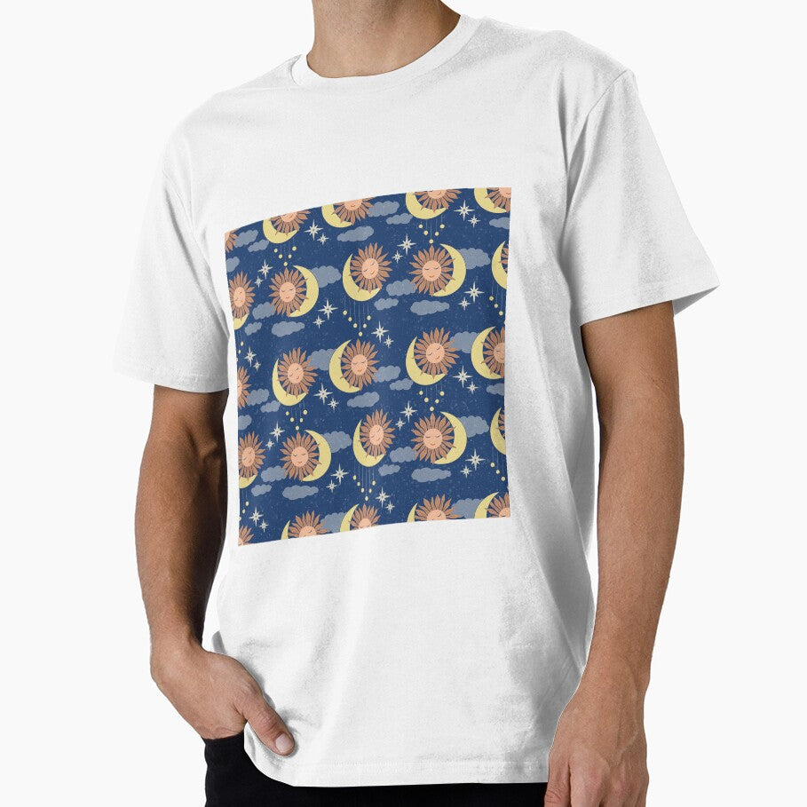 Medium scale of Navy Blue Celestial Sun Moon Whimsical Night Sky Pattern by DColourMuse