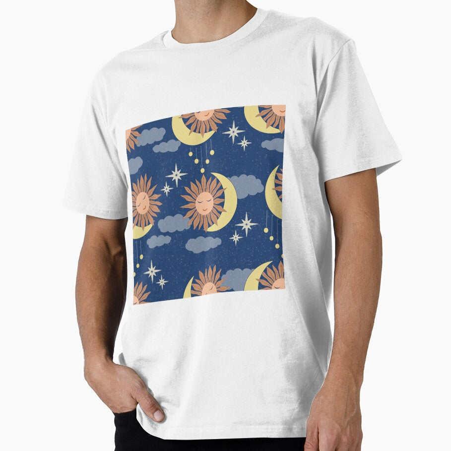 Large scale of Navy Blue Celestial Sun Moon Whimsical Night Sky Pattern by DColourMuse