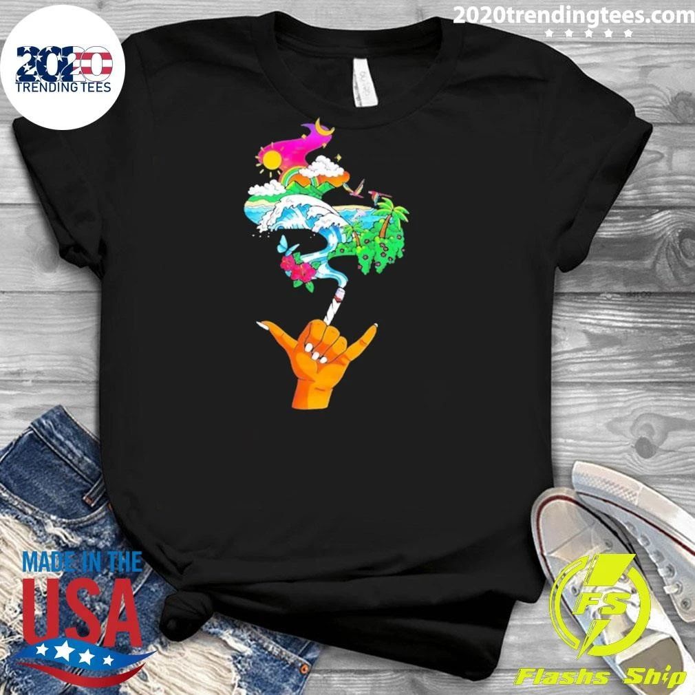 Shaka Hand Smoking Tropical Island Wave Shirt