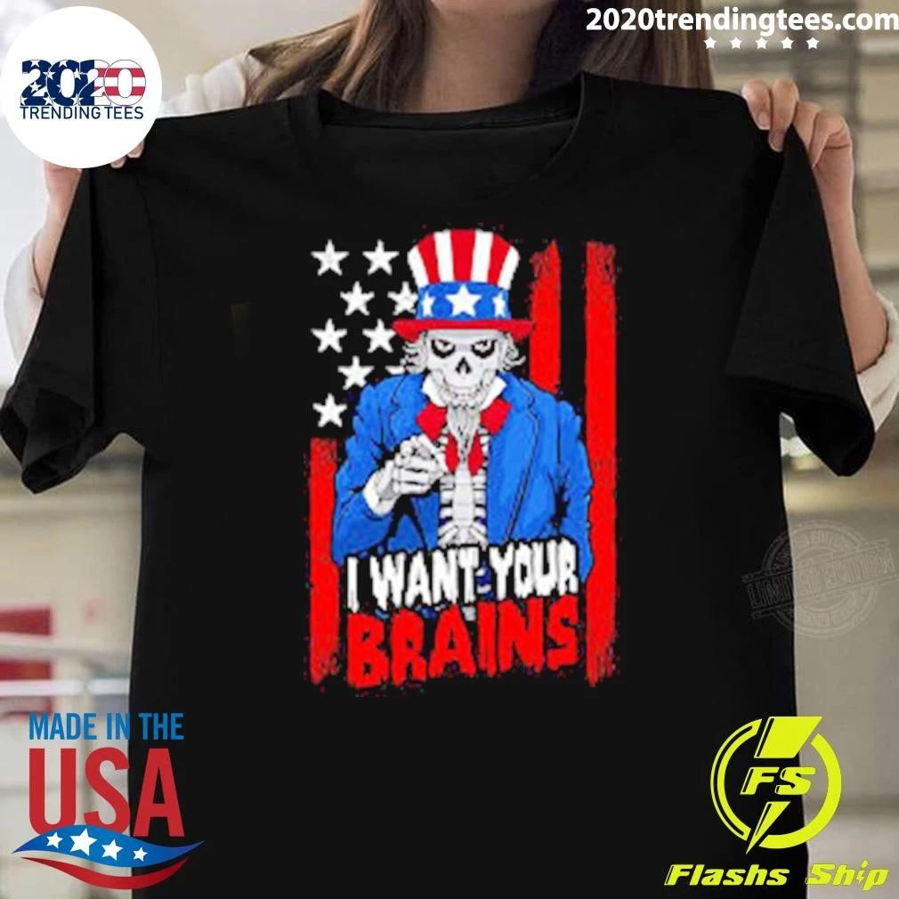Patriotic Halloween Zombie Uncle Sam Want Soul USA I Want Your Brains Shirt