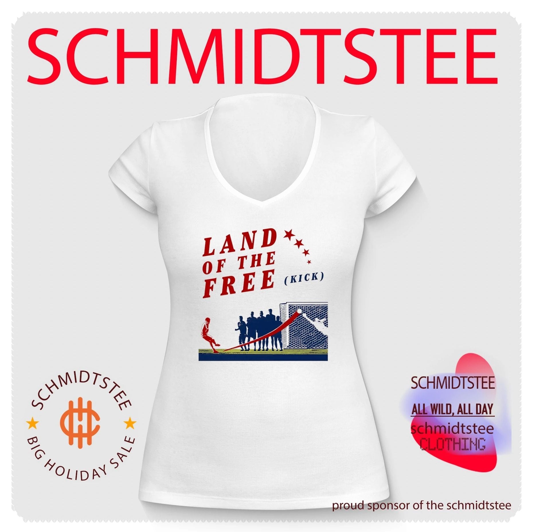 Land of the free kick soccer players graphic shirt