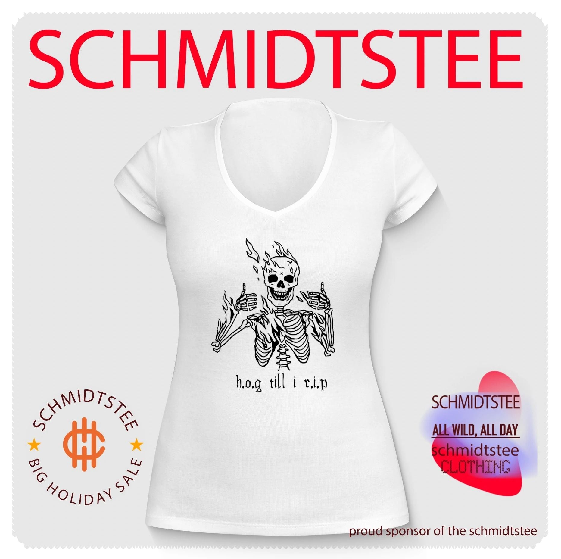 Hog Till I Rip Skeleton flaming skull paint shirt