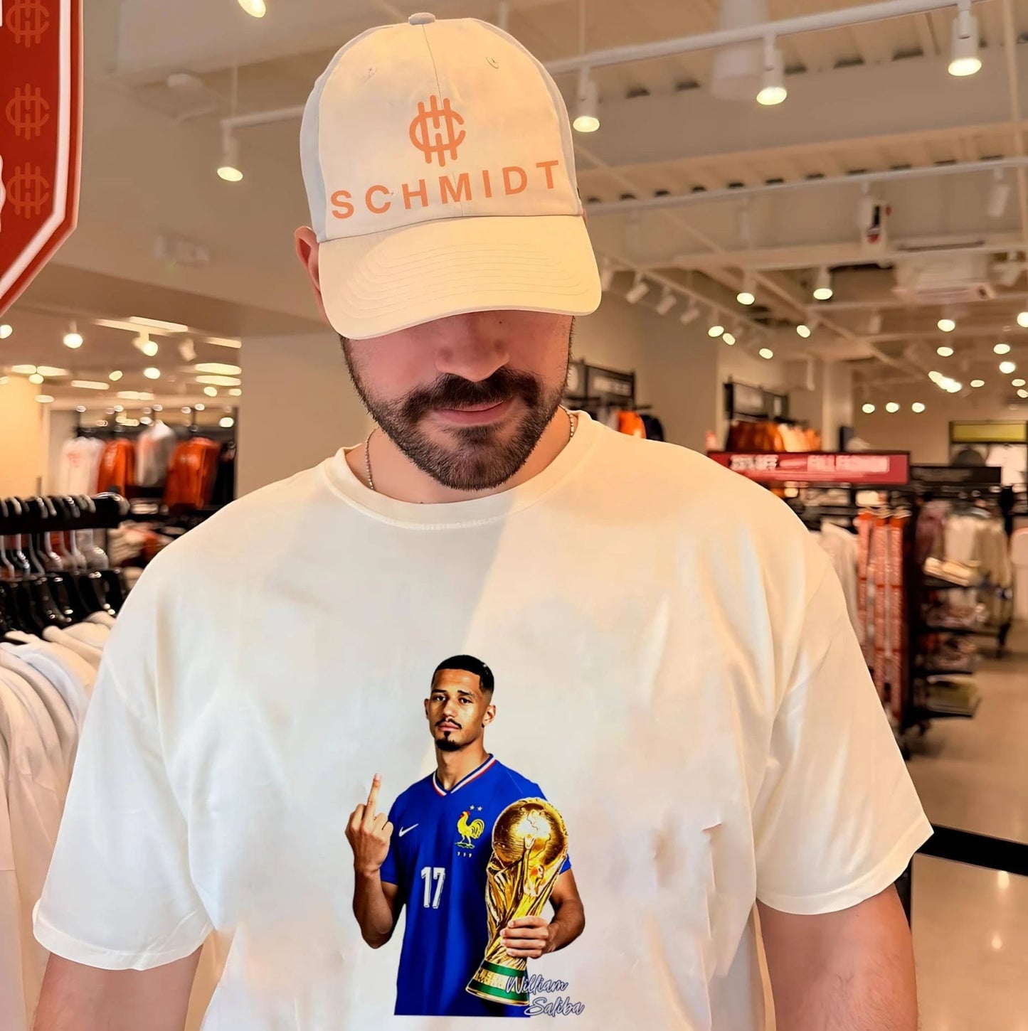 William Saliba France National Team World Cup trophy and middle finger shirt
