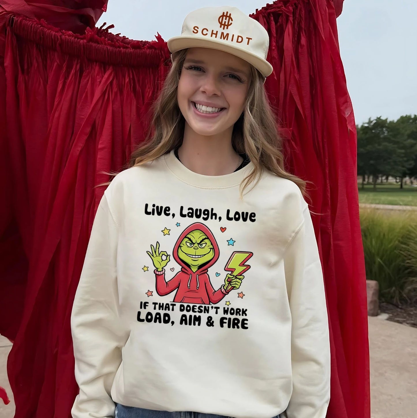 Grinch live laugh love if that doesn’t work load aim and fire shirt