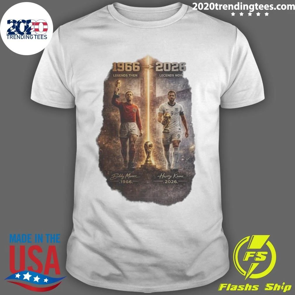 England Three Lions 1966–2026 World Cup Legacy Bobby Moore 1966 and Harry Kane 2026 Shirt